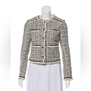 Veronica Beard Eclipse Metallic Tweed Blazer Jacket Fringe Metallic Silver